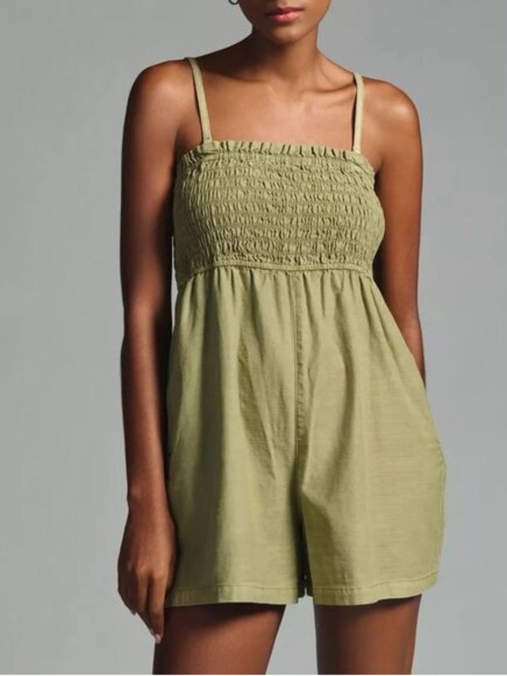 ANTHROPOLOGIE Pilco Smocked Sleeveless Romper In Green